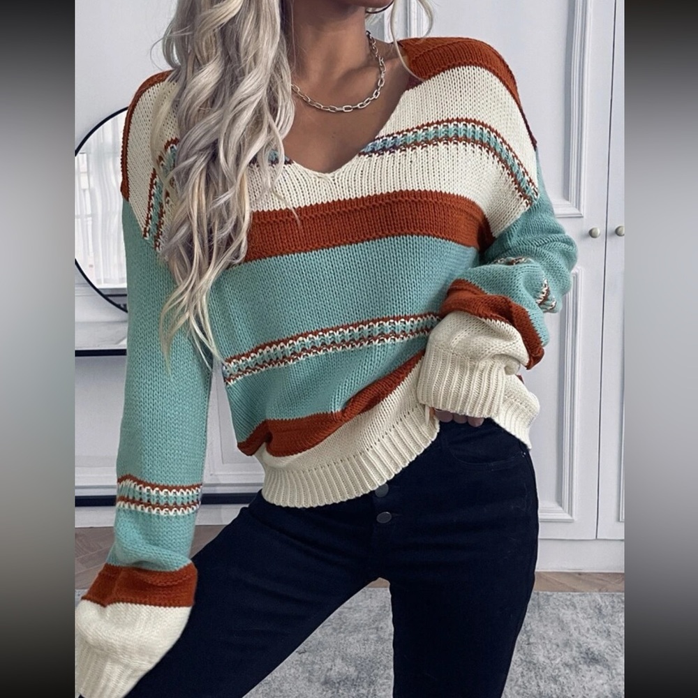 Boho color block knit sweater